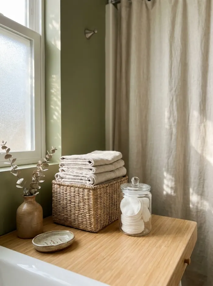 Ambiente de una casa argentina ordenado, con toallas y textiles doblados prolijos
